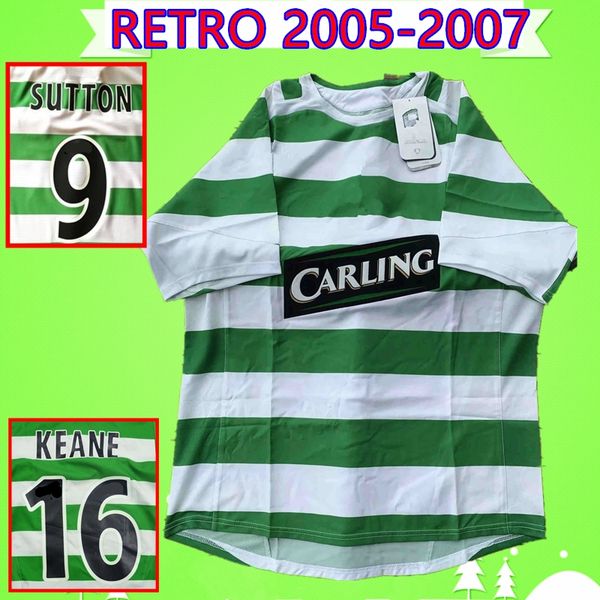 

celtic retro 2005 2007 soccer jerseys home 05/07 vintage football shirts keane petrov balde sutton nakamura hartson maloney thompson, Black;yellow