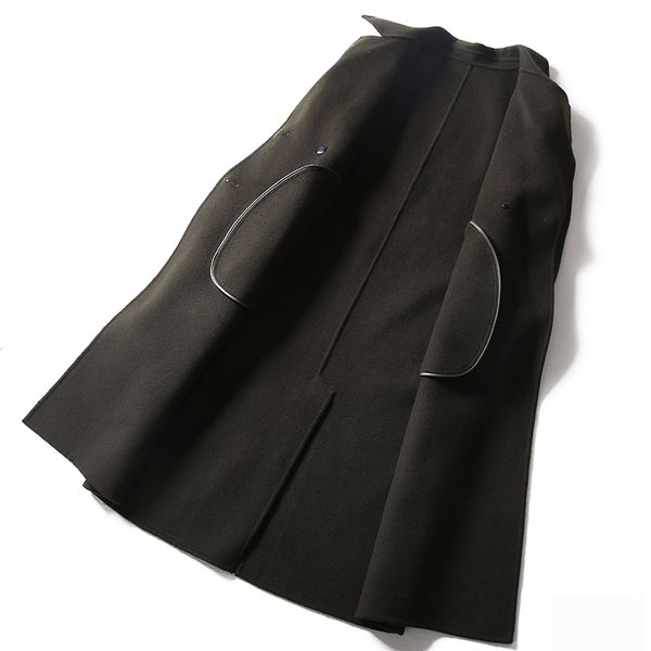 

vintage 100% natural jacket autumn winter cashmere coat women long double-sided wool belt coats spring clothes 98002, Black