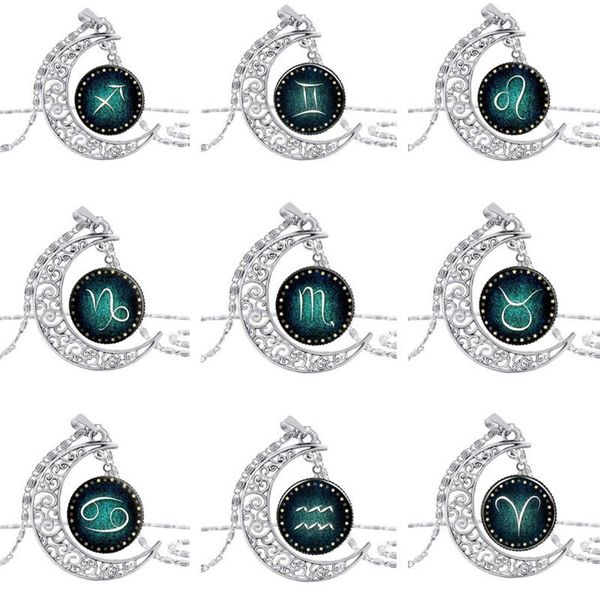 

12 constellations pendant moon time gem men and women alloy necklace dan128 mix order pendant necklaces, Silver