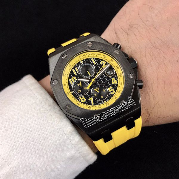 

new 42mm oak pvd steel yellow inner black dial 26470st.oo.a027ca.01 automatic mens watch yellow rubber strap wathes timezonewatch e54d4, Slivery;brown