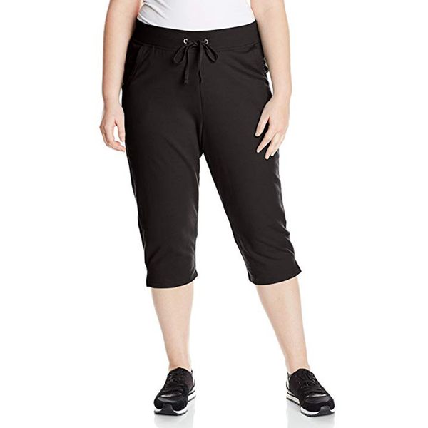 

5xl plus size women 3/4 length pants fashion elastic waist skinny cropped pants female stretch trousers pencil capris, Black;white