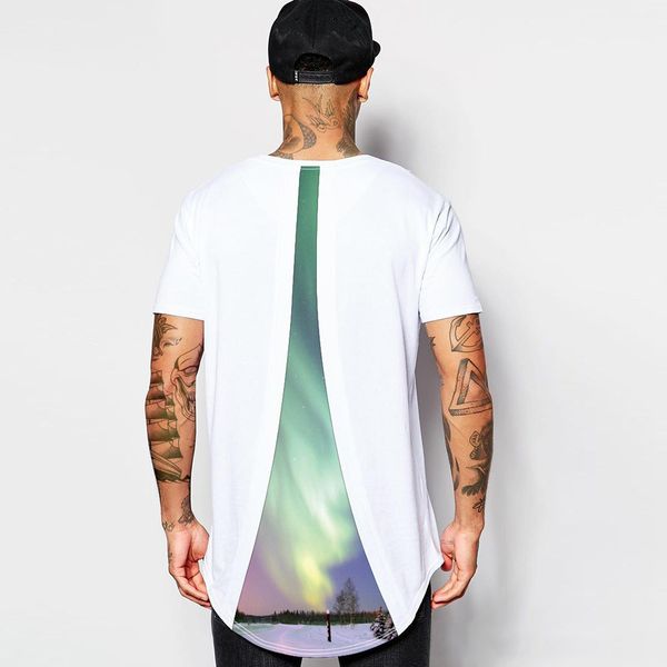 

summer man t-shirt aurora 3d print blouse loose long shirt brand tees patchwork sportwear fitness tshirt hip-hop sweatshirt, Black;blue