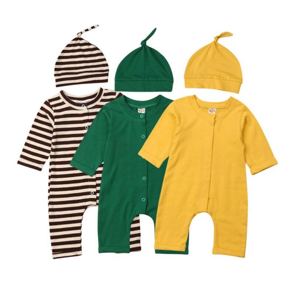 

0-18m Newborn Baby Boy Girl Romper Long Sleeve Romper Cute Jumpsuit Hat Outfits Baby Clothes