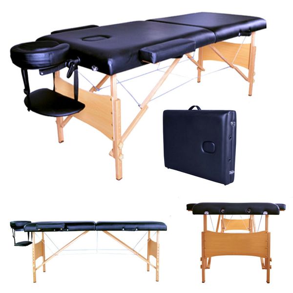 

2 pad 84"black portable massage table w/carry case bed spa facial treatment