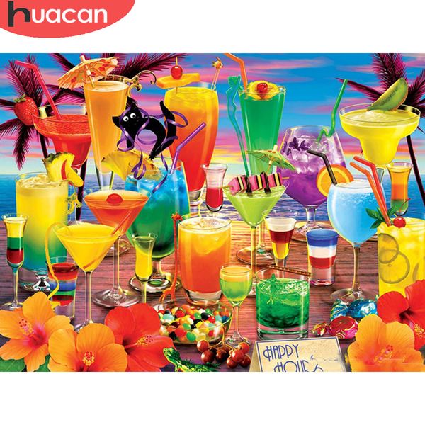 

huacan diy diamond painting holiday drink 5d embroidery cross stitch landscape home decor handmade new arrival