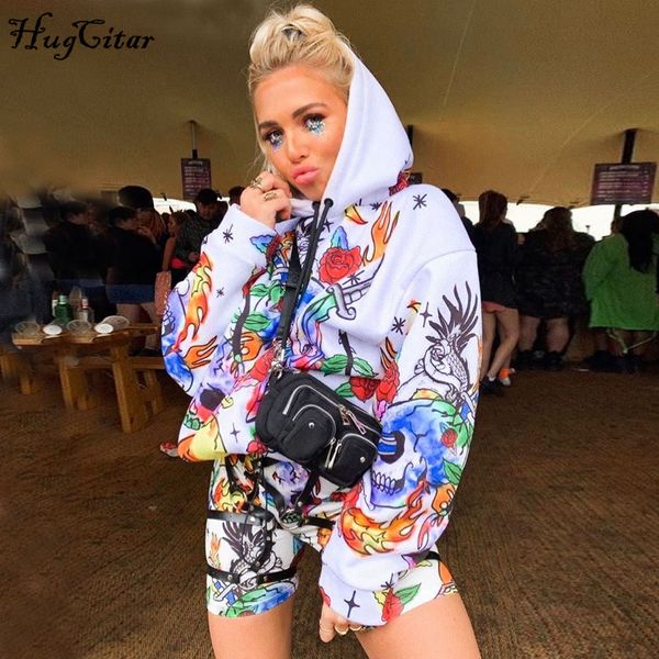 

hugcitar 2019 печать с капюшоном длинный рукав толстовки осень зима женщин мешковатые толстовки fullover уличной одежды дамы капюшоном, Black