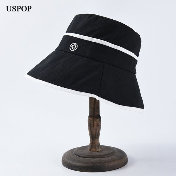 

uspop 2019 women bucket hats simple letter m bucket hat summer casual patchwork wide brim flat sun hats, Blue;gray