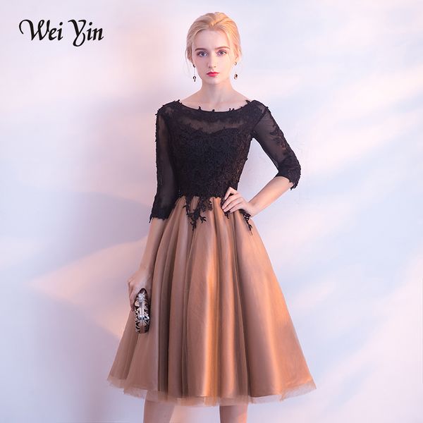 

weiyin black evening dresses 2019 banquet elegant luxury lace appliques classic a-line party prom fromal dresses, White;black