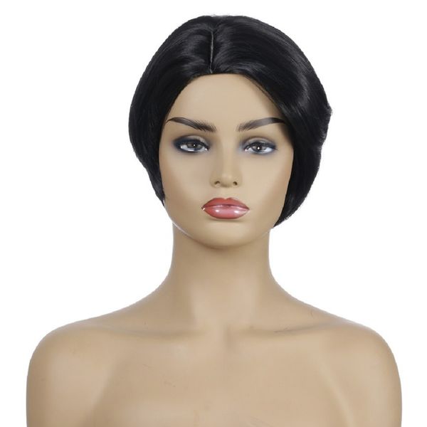 

2020 new amazon selling european and american wig women's fashion short straight hair high temperature silk headgear, Black