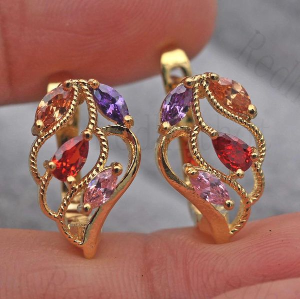 

new hoop earrings for women gold color earring with hollow leaf shape rainbow zircon jewelry cocktail women earrings trendy, Golden;silver