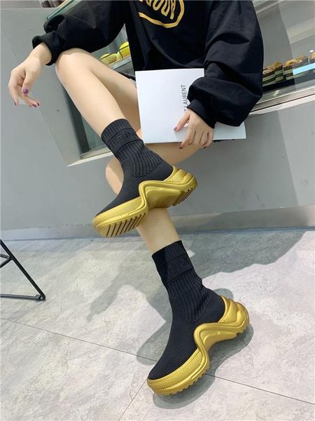 

2019 new knitted stretch socks shoes short boots women's wild fashion muffin bottom sleeve comfortable casual socks boots boots 111, Black