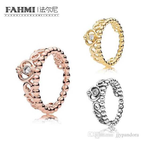

fahmi 100% 925 sterling silver shiny my princess tiara ring rose gold exquisite lucky charming female jewelry charm wholesale, Slivery;golden