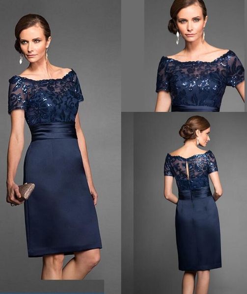 Navy Blue Sequin Mother Of The Bride Dresses Sexy Knee Length Short Satin Wedding Evening Prom Party Gowns Custom Made Mother Of The Bride Hairstyles