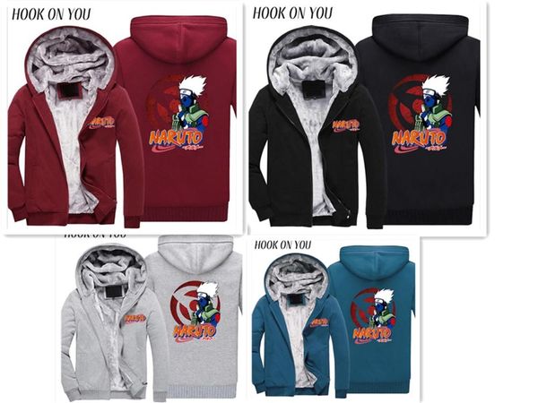 

anime naruto logo zipper hoodies long-sleeved leisure sweatshirts new thickening coat cosplay costume jacket, Black