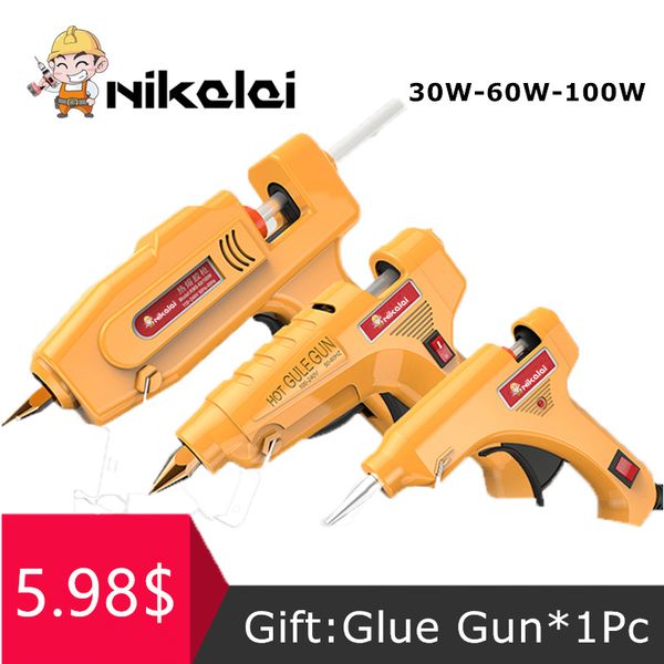 

30w 60w 100w melt glue gun with 1pcs 7mm/11mm glue stick industrial mini guns thermo gluegun heat temperature power tool