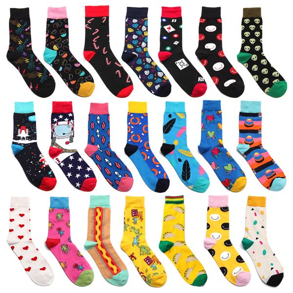 

men socks fashion cartoon guitar poker feather burger love happy funny casual harajuku hip hop street style skate cotton socks, Black