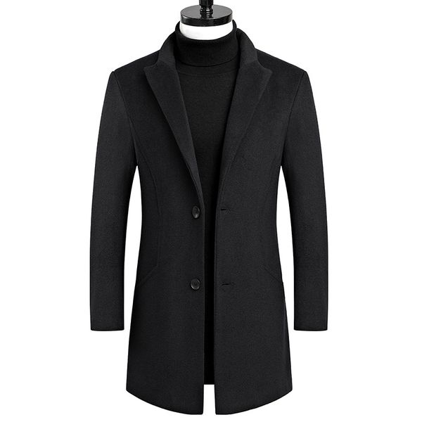

мужская шинель осень зима новый стиль solid color простой бизнес повседневный slim fit fold-вниз воротник средней длины ветрозащитный woole, Tan;black