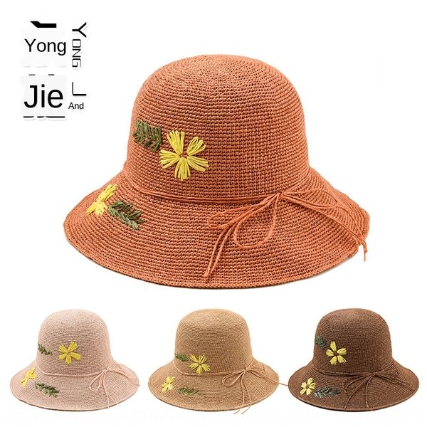 

yjc-a288 hand-woven flower flowers and grass straw hat ladies sunscreen beach sun bowknot straw hat tide, Blue;gray