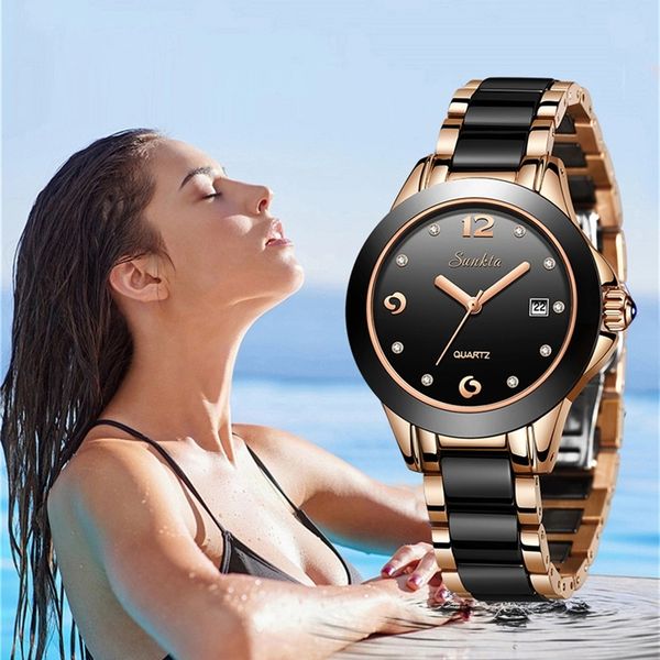 

sunkta quartz women watches ceramics stainless steel watches women ladies boutique bracelet watch reloj de dama, Slivery;brown