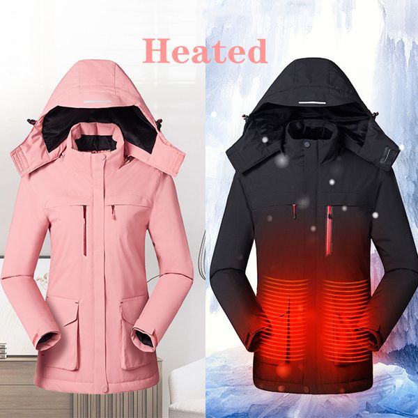 

2019 men women outdoor winter usb infrared heating hooded jacket electric thermal clothing coat for hiking heated jacket vest, Gray;blue