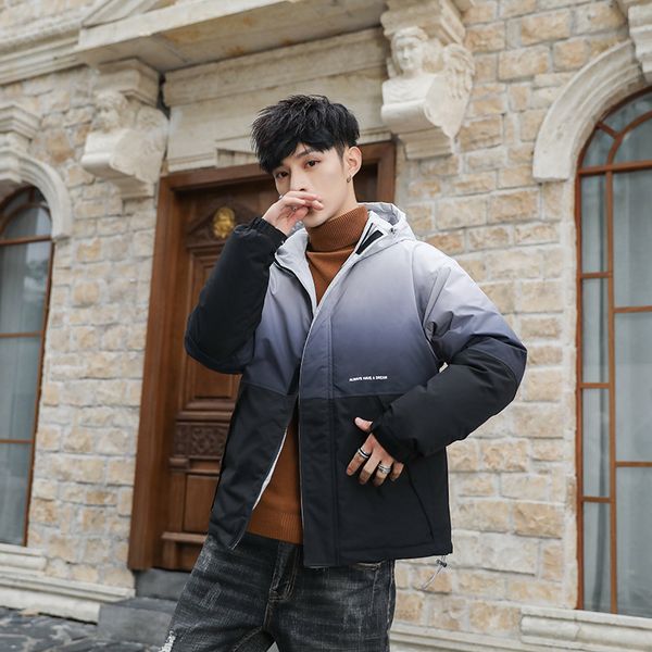 

winter popular brand gradient men down jacket cotton-padded clothes new style casual workwear thick hooded cotton overcoat men's, Black