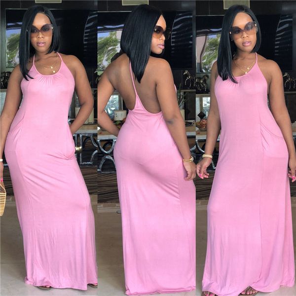 

Pink Spaghetti Strap Womens Designer Dresses Summer Solid Color Sleeveless Maxi Dresses Sexy Club Womens Clothing