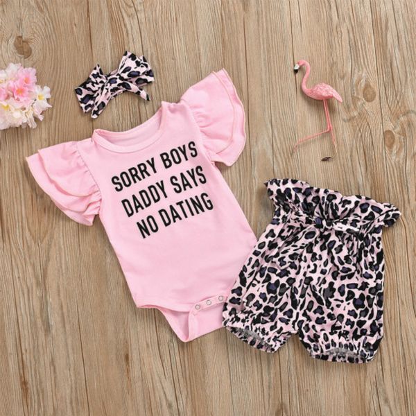 

baby designer clothing sets rompers new born baby brand letter print ropmers + leopard shorts + hair accessoires kids thress pieces set new, Blue