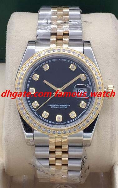 

luxury watch male two tone gold champagne diamond dial/bezel 116233 116243 super jubilee bracelet 36mm automatic fashion men, Slivery;brown