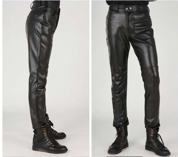 

slim male leather pants male trousers tight leather male motorcycle pants pantalon homme pants men trousers, Black