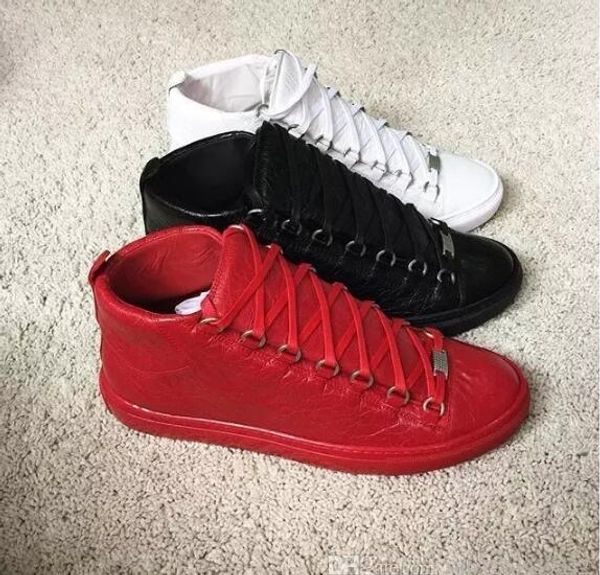 

2017 new new brand hiphop casual men sneakers blue genuine leather sheepskin arena lace-up luxury kanye west trainers high to, Black