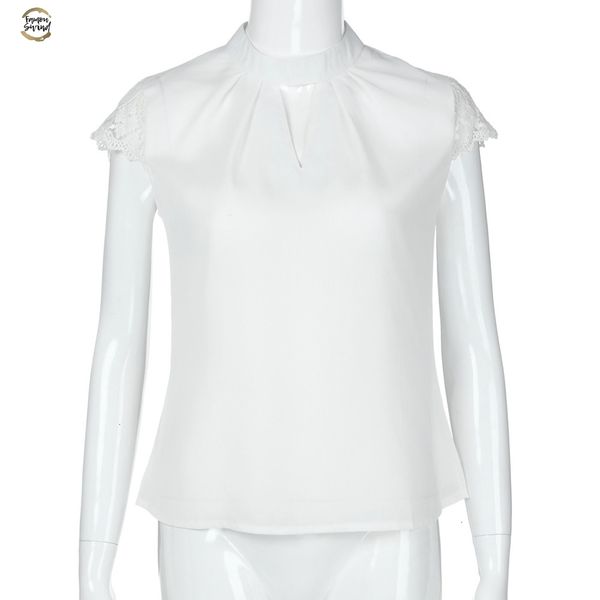 

women blouses summer casual hollow chiffon short sleeve splice lace blouse shirts blusas mujer de moda plus size 3xl, White