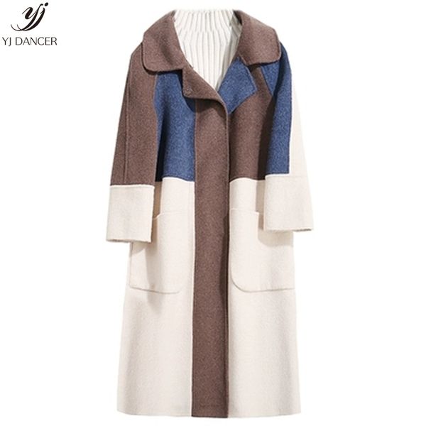 

2018 autumn and winter new women's loose color matching woolen coat in the long section was thin fashion woolen coat hjb423, Black