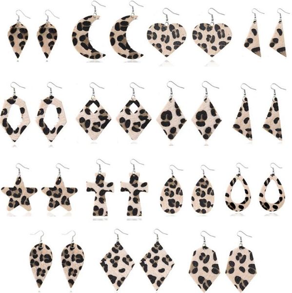 

new 15styles leopard print pattern fur pu leather earrings dangle leaves star moon heart cross ear hook eardrop women designer jewelry gifts, Silver