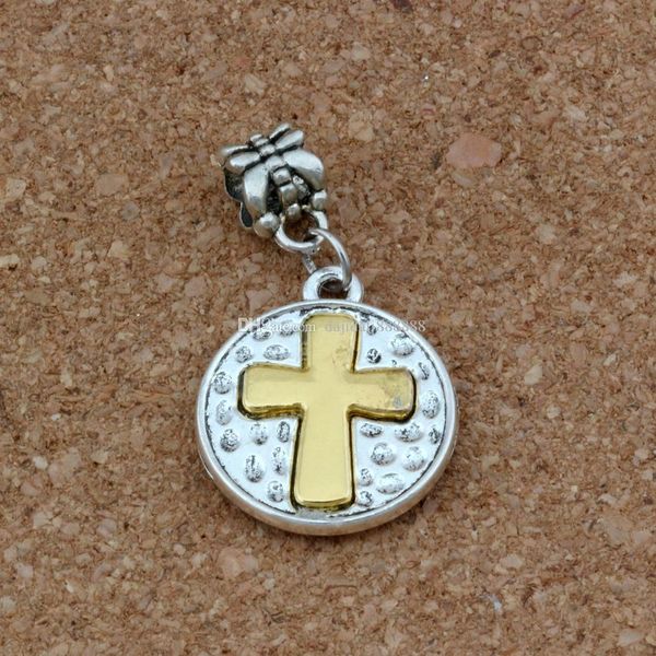 

50pcs lot dangle ancient silver crucifix cross religion charm big hole beads fit european charm bracelet jewelry 19.5x34.5mm a-265a, Bronze;silver