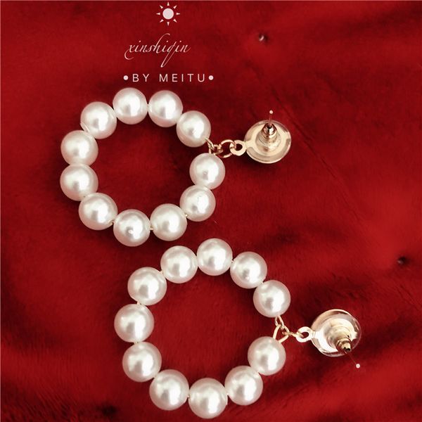 

2019 new fashion jewelry white imitation pearl earrings big round 6mm pearl earrings statement for woman, Silver