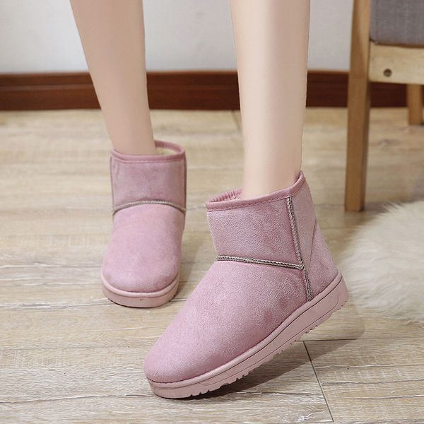 

hipping 2019 winter mid tube flat bottom wild thick one pedal cotton shoes casual solid color snow boots women slip-on, Black