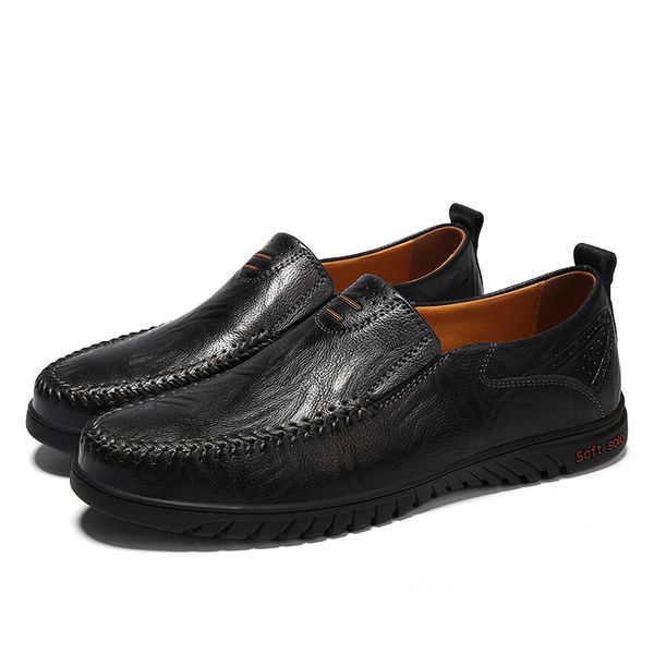 

2019 explosion models fashion men's shoes leather comfortable men's dress shoes fashion trend soft and breathable, Black