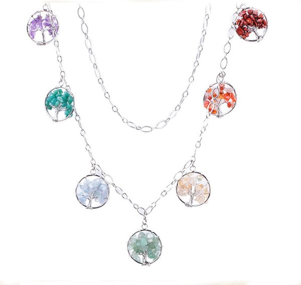 

wishing pendant tree of life long sweater necklace creative yoga accessories necklaces 7 chakra gemstone amethyst reiki healing, Silver