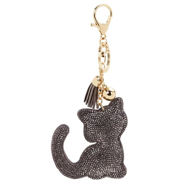 

1pc fashion charm cute couple keychain for lovers pendant creative model cat leather keyring key chain cat keychain 16cm new, Silver