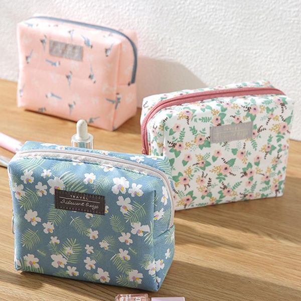 

portable flower bird printed zipper pouch travel home women makeup cosmetic bag