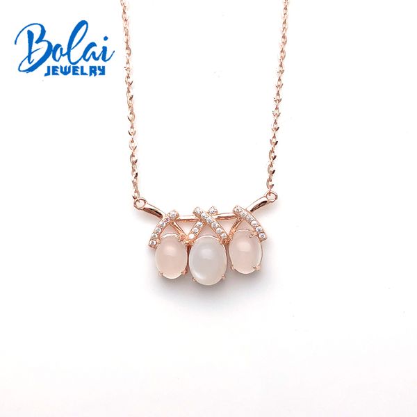 

bolaijewelry,natural rose quartz oval 7*9mm gemstone pendant 925 sterling silver fine jewelry for valentine women gift