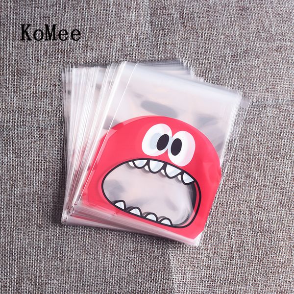 

100pcs/lot cute multi colorful plastic transparent cookie bags 7x7+3cm self adhesive pouch happiness gifts candies packing bags, Pink;blue