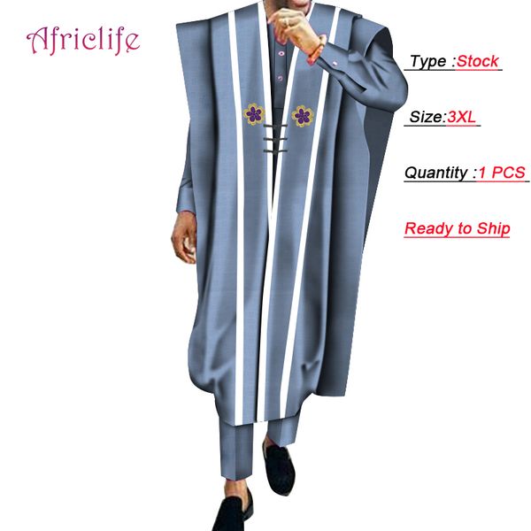 

lowest promotion stock robe,shirt and pant set 3 pieces cotton pant suit african print men wedding party traditional clothing, Red