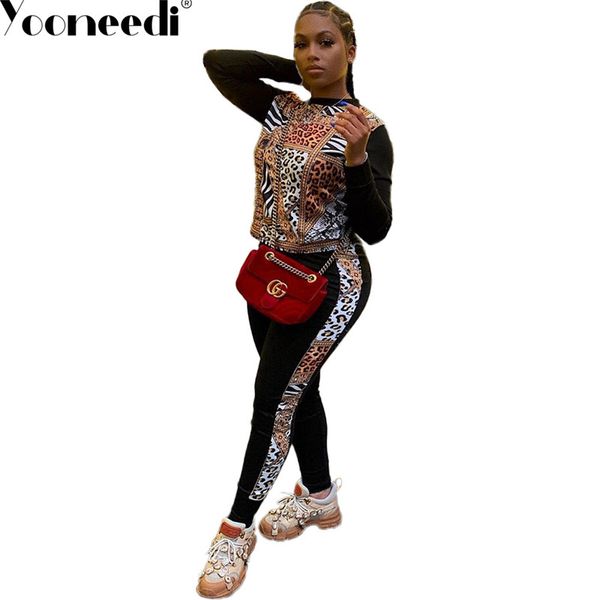 

yooneedi 2019 autumn design casual 2 pcs women set 3 color leopard o-neck full sleeve and long pants tracksuits lbxz-6181, White