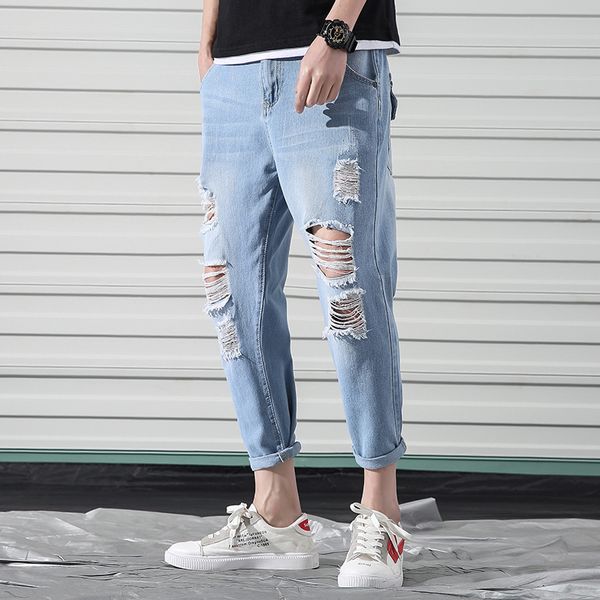 

japanese street ps spring/summer baggy casual ripped jeans japanese trousers ins super pants, Black