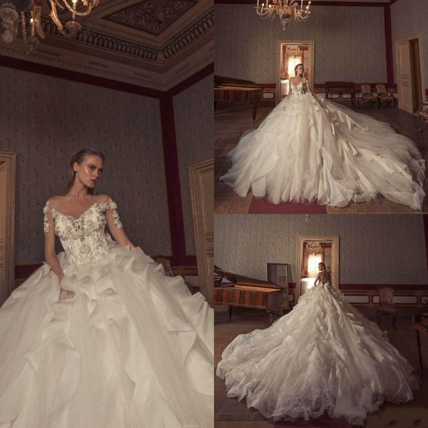 2019 старинные свадебные платья Julia Kontogruni V шеи кружева 3D цветочные аппликары с коротким рукавом плюс размер свадебные платья свадебные платья