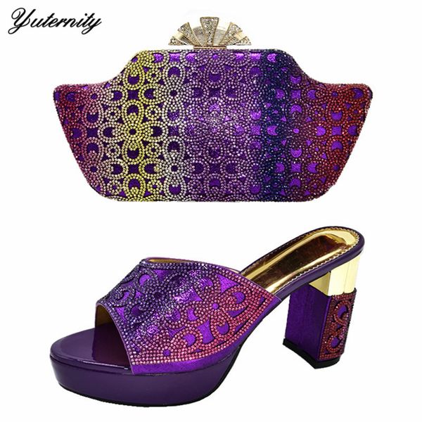 

african design woman wedding shoes and bags to match set elegant super high heels shoes and bag set for evening party on stock, Black