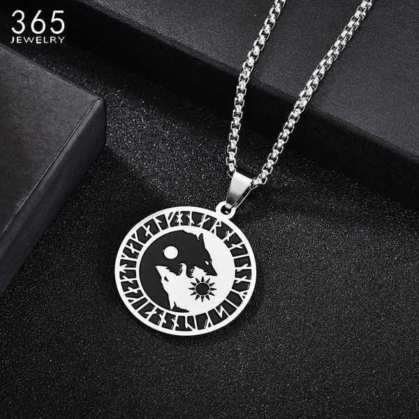 

1pcs yin yang wolf sun moon necklace men stainless steel norse vikings pendant necklace viking amulet pendant nordic talisman, Silver