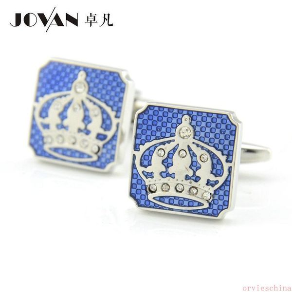 

2020 designer blue diamond inlaid oil dripping crown cufflinks king crown royal symbol cufflinks, Silver