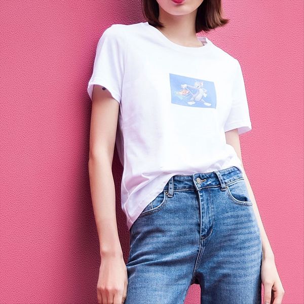 

3 pieces 99.92020 women's wear cat andsolid color high-count cotton slim fashion short-sleeved t-shirt 3 pieces 99.92020 women's w, White